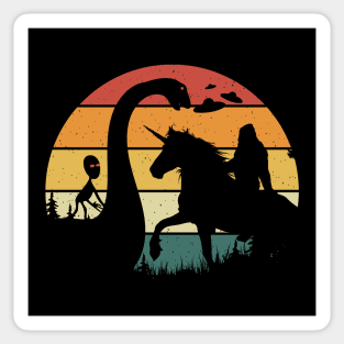 Bigfoot Riding Unicorn alien Loch Ness Monster Sticker